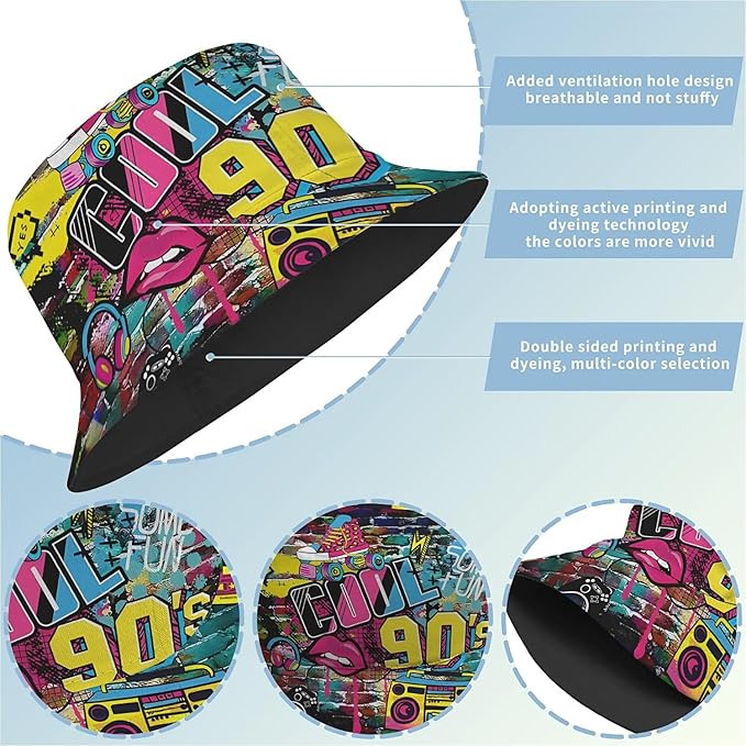 Bucket Hat for Women Men Unisex Sun Cap Packable Outdoor Fisherman Hat Headwear,Reversible Double-Side-Wear