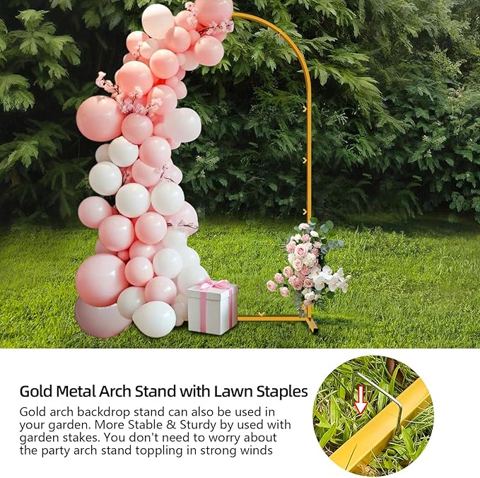 7.2 FT Wedding Arch Backdrop Stand, Gold Metal Arch Backdrop Stand for Wedding Party Ceremony Birthday Bridal Baby Shower Photo Booth Garden Floral Balloon Arches Decoration