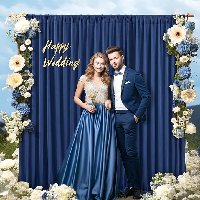 Navy Blue Backdrop Curtains - Wrinkle-Free Polyester Photography Drapes for Wedding, Baby Shower, Birthday, Graduation Party Decorations - 32 X 10FT