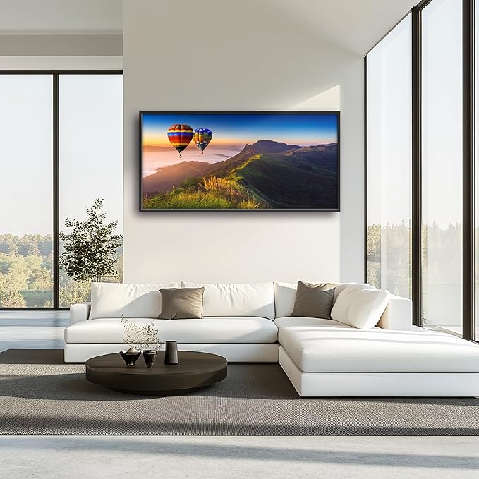 Framed Large Pictures Wall Art for Living Room, Nature Scenery Mountain Landscape Oversized Wall Decor Hot Air Balloon Canvas Print Painting Extra Large Framed Artwork for Bedroom Office 60"x30"
