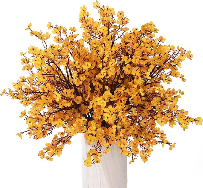 15PCS Artificial Baby Breath Flowers Fake Silk Real Touch DIY Floral Bouquets Decor Wedding Party Decoration Arrangements-Orange