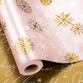 Yarcony Pink Christmas Wrapping Paper Roll, Gold Snowflakes Wrapping Paper, Reversible Pastel Winter Snowflake Theme Christmas Gift Wrap for Holiday Present, Gift Packaging, Party(17Inch x 33Feet)