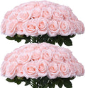 Artificial Rose Flower Blush Flowers Pink Roses Silk Flowers 50 pcs with Long Stem Silk Roses Bouquet for Wedding Bridal Shower Party Home Decoration