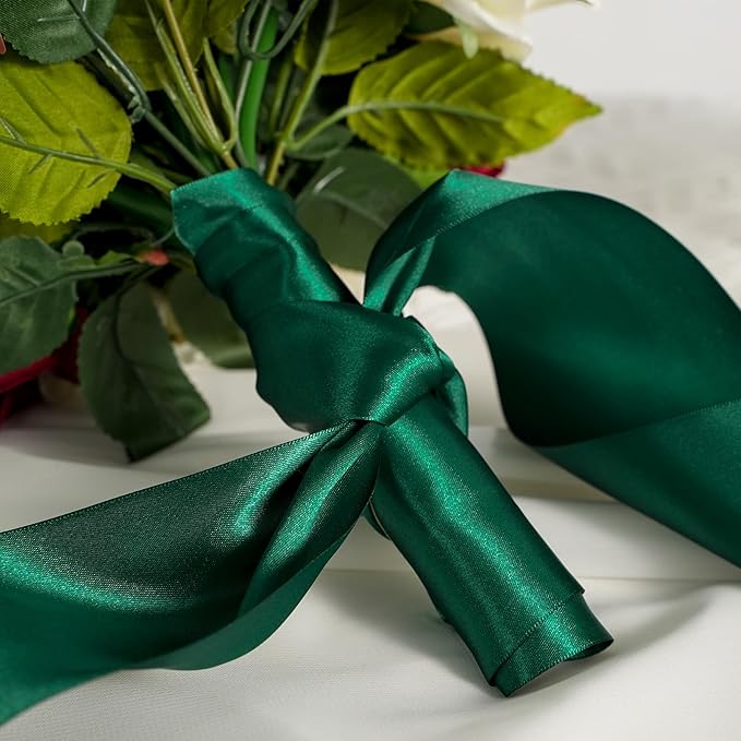 MEEDEE Dark Green Satin 3 Inch Ribbon Lux Double Faced Hunter Green Satin Ribbon by 10 Yards Green Christmas Ribbons Dark Green Ribbons for Christmas Tree, Weddings, Flower Bouquet
