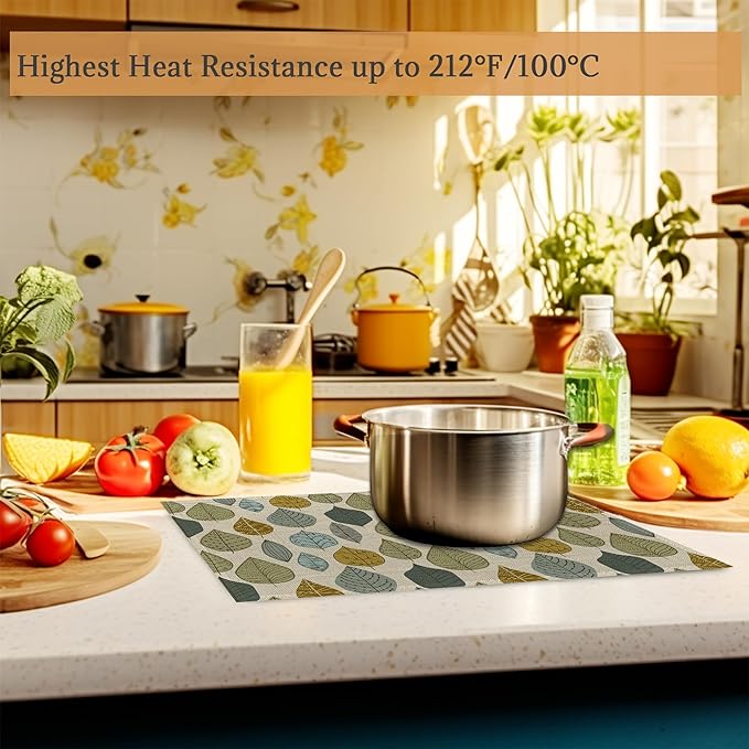 Placemats Set of 6, Autumn Leaves Abstract Leaf Linen Place Mats,Modern Washable Table Placemats 12"x18" Heat Resistant Table Mats for Dining Kitchen Party Holiday Decoration