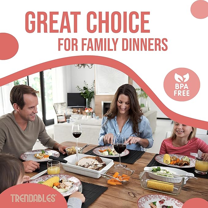 Trendables Plastic Plates For Party Supplies, Floral Disposable Plates For Party & Weddings 80 Pcs - 40 x 8 Dessert Plates & 40 x 10 Plastic Dinner Plates, Plate Set Disposable Dinnerware Sets