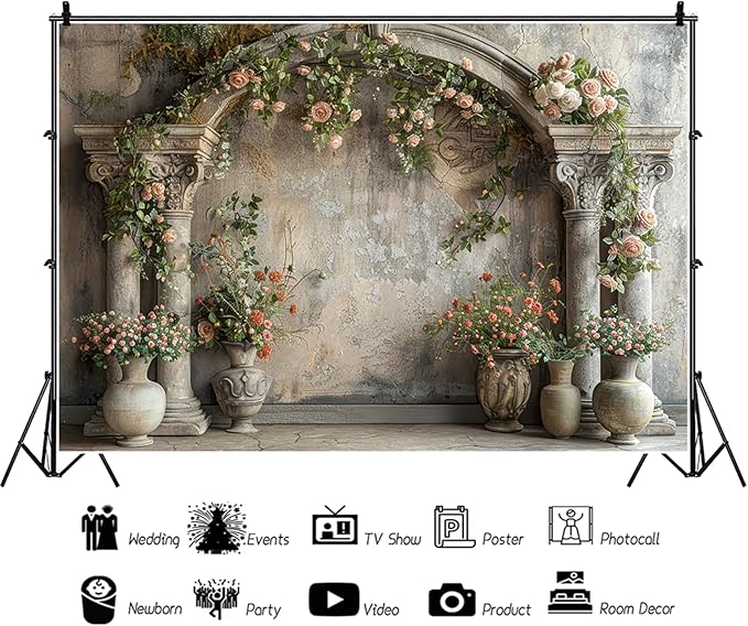 Baocicco 10x8ft Wedding Flowers Wall Backdrop Photography Vintage European Palace Victoria Wall Floral Background for Baby Shower Newborn Birthday Party Decorations Photo Booth Girl Women Portrait