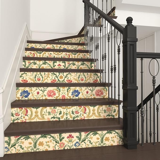 Vintage Peel and Stick Wallpaper Boho Yellow Floral Leaf Wallpaper Colorful Contact Paper 17.5in x 9.8ft Removable Self Adhesive Vinyl Waterproof Paper for Cabinet Bedroom Stairs Kitchen