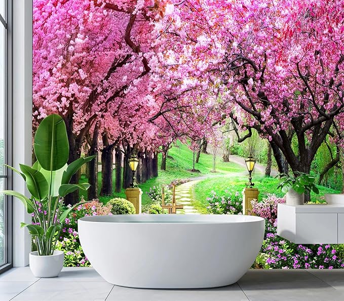 Cliouar-Pink Cherry Tree Flower Wall Mural Wallpaper Peel and Stick 90" x 67"