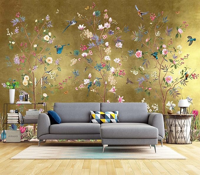 Wall Mural 3D Wallpaper - Flowers and Birds Design, 158"x110" (Not Self-Adhesive)
