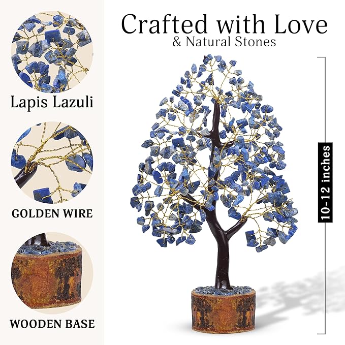 FASHIONZAADI Lapis Lazuli Crystal Tree of Life - Chakra Natural Handmade Gemstone Tree, Feng Shui Crystal Decoration, Money Spiritual Gift, Healing Crystal Chakra Decor