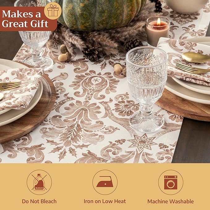 Maison d' Hermine Table Runner 100% Cotton Single Layer Table Runners 90 inches Long for Thanksgiving Christmas Decorations Home Kitchen Dining Party Wedding (Allure, 14.5" x 90")