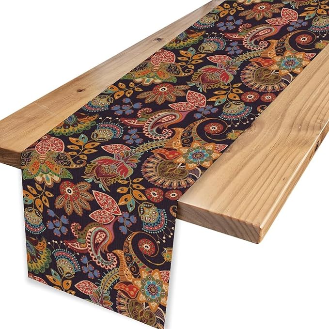 Paisley Table Runner, Rustic Vintage Farmhouse Abstract Boho Floral Leaf Print Table Decor for Home Kitchen Dining Patio Holiday Party Indoor Outdoor Table Decorations 13x108 inch