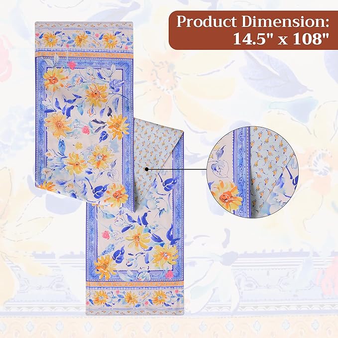 Maison d'Hermine Table Runner 100% Cotton Double Layer Table Runners 108 inches Long Decorative for Home Kitchen Dining Party Baby Shower Wedding Bridal Shower Spring Summer (Girassol,14.50" x 108")