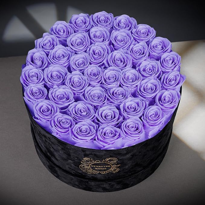 40 Pieces Preserved Roses in Suede Box, Flowers for Mothers Day, Preserved Flowers Gift for Women, Violet