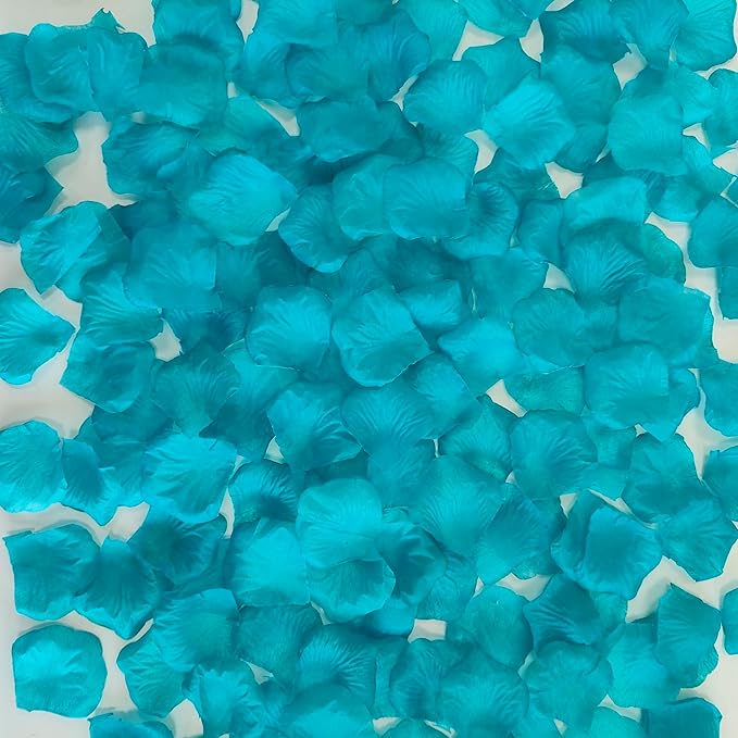 Separated 1000 PCS Artificial Turquoise Blue Rose Petals for Romantic Night ,Faux Turquoise Blue Flower Petals for Flower Girl Weddings Valentine Day Party Romantic Decoration(Ready-to-use)