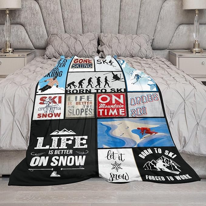 Soft Warm Cosy Fleece Blanket for Couch Bed, 40"x50" - Perfect Ski Gift for Lovers & Kids