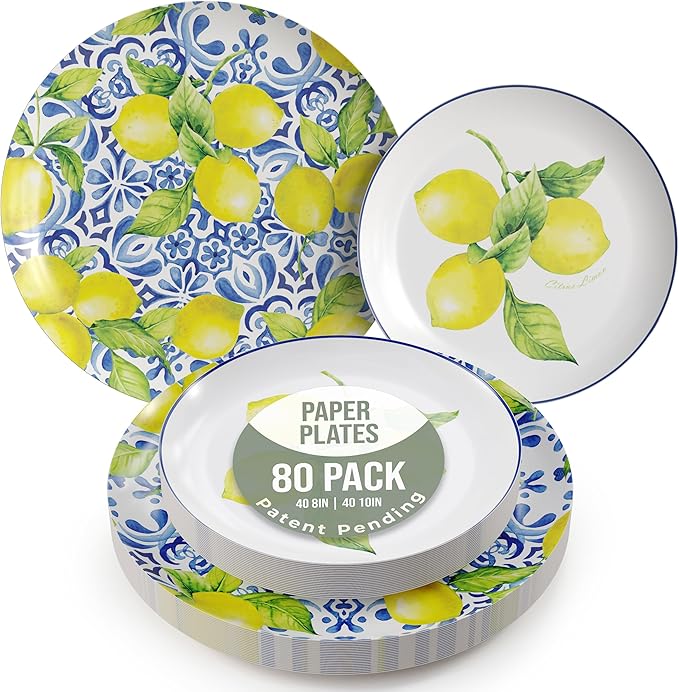 Trendables Floral Paper Plates 8.5 Inch & 10.5 Inch 80 Pcs Dinner Plate Set Fancy Disposable Plates for Party for 40 Guests 40 X 8 & 40 X 10 Large & Small Paper Plate Set for Parties Tuscan