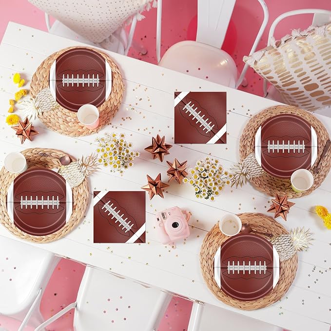 40 Pcs Football Plates and Napkins Party Supplies, 20 9" Disposable Paper Plates and Napkins, Modern Football Theme Tableware Set for Kids Birthday Party, Baby Shower, Serves 20