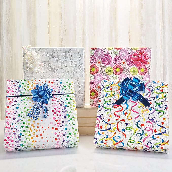 Current Happy Birthday Confetti Jumbo Rolled Gift Wrap - 23 Inches x 32 Feet (61 Square Feet Total), Peek-Proof Party Paper, For Birthdays, Graduations, Baby Showers and More