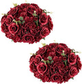 Nuptio Flower Wedding Centrepieces for Tables: 2 Pcs Burgundy Artificial Flowers Roses Balls 14.2 inch Diam for Centerpiece Fake Silk Rose Arrangements for Weddings Reception Birthday Party Decoration