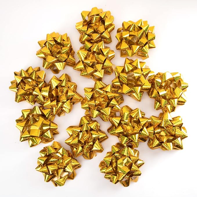 CHOIEO 15 Pcs Gift Bows Assortment, Decor for Christmas, Birthdays, Weddings, Holiday Embellishments, Presents, Wrapping Paper, Anniversaries, Baby Showers, Bridal Showers, Hanukkah (Dazzel Gold)