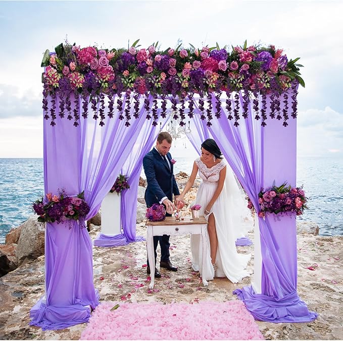 3.6ft 12PCS Artificial Wisteria Hanging Flowers Faux Wisteria Flower Vines Garland Silk Flowers Garland Fake Hanging Flowers String for Wedding, Garden, Wall Decoration (Dark Purple)