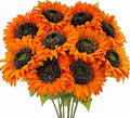 10 Pcs Sunflowers Artificial Flowers with Long Stems Silk Fake Large Sunflowers Bulk Bouquet Fall Decorations for Outdoor Indoor Home Vase Table Wedding Party Garden DIY Decor (Orange)