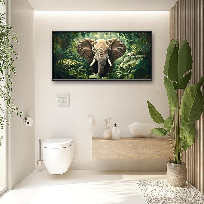 Elephant Large Wall Art Framed Wall Decor for Living Room Rustic Tropical Jungle Pictures Oversized Canvas Print Painting Modern Extra Large Framed Artwork for Bedroom Office 60"x30"