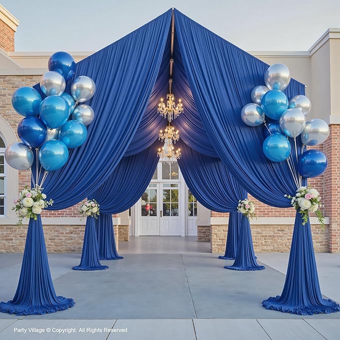 PartyVillage 20ft×15ft Royal Blue Backdrop Curtain for Wedding Parties, 4 Panels Wrinkle Free 15 FT Long Polyester Photo Backdrop Drapes Back Drop Cloth for Birthday Photography Background