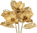 Briful Set of 3 Gold Magnolia Floral Stems 26in Magnolia Artificial Flowers Silk Magnolia Flower Branches for Christmas Home Office Table Vase Decor