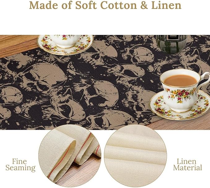 Gothic Table Runner,Dark Skull Pattern Decor Table Runner for Home Kitchen Table Dining Garden Farmhouse Wedding Party Decor 13x108 Inch