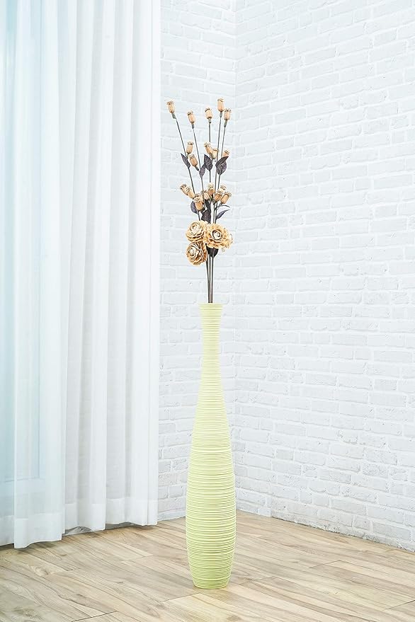 Leewadee Large Floor Vase – Handmade Flower Holder Made of Wood, Sophisticated Tall Vase for Decorative Branches, Pampas Grass and Dried Flowers, 36 inches, Green
