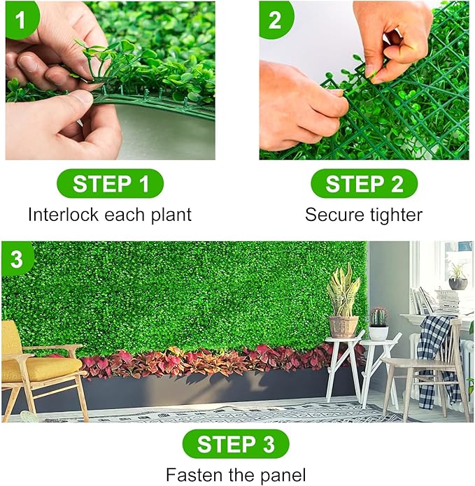 24PCS Boxwood Panels, 24"x16" Artificial Boxwood Hedge Panels, Grass Wall Panels, UV Protected Suitable for Garden, Fence, Backyard Wall Decoration