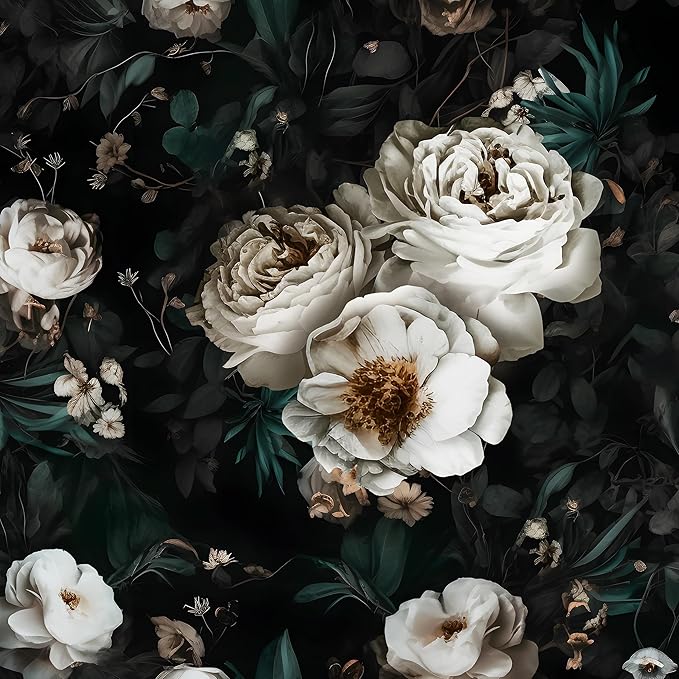 Dark Wallpapr Peel and Stick Boho Wallpaper 17.5in x 393in Black Floral Contact Paper Waterproof Self Adhesive Vintage Large Floral Wall Paper for Bedroom Walls Cabinet Decor