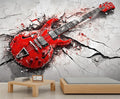 Red Electric Guitar Wall Mural, Grunge Style Guitar 3D Wall Murals, Rock Music 3D Explosion Wallpaper Mural, for Living Room Bedroom Large Wallpaper Indoor Decor 78.7" W x55.1 H