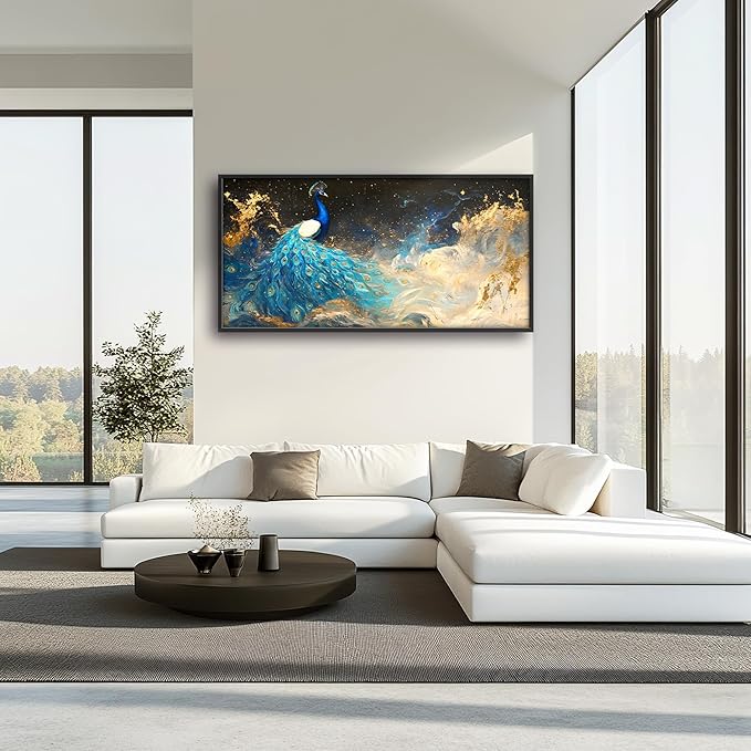 Peacock Large Wall Art Framed Gold Wall Decor for Living Room Mountain Peacock Pictures Oversized Canvas Print Painting Modern Extra Large Framed Artwork for Bedroom Office Home Decor 60"x30"