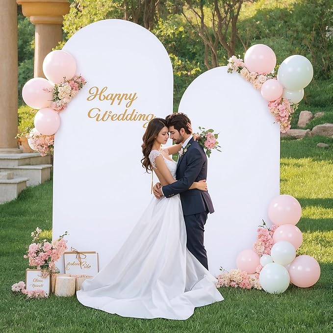 White Arch Backdrop Covers - 6.6FT, 5FT Spandex Fitted Wedding Arch Stand Covers Round Top Chiara Stretchy Arch Backdrop Cover for Wedding Birthday Party Decoration