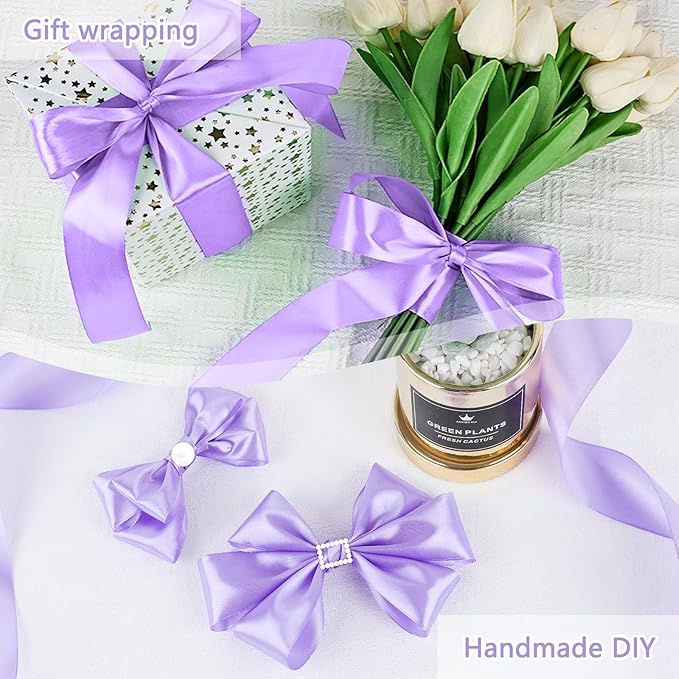 NESCCI 100 Yards Ribbon,1-1/2 Inch Light Purple Satin Ribbon,Single Face Satin Ribbons,Perfect for Gift Wrapping,Wedding Decoration,Handmade Bows,Wrapping Bouquet and More