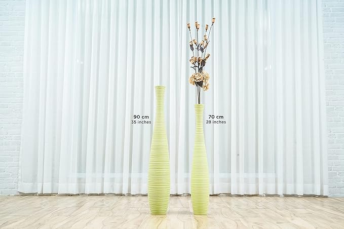 Leewadee Large Floor Vase – Handmade Flower Holder Made of Wood, Sophisticated Tall Vase for Decorative Branches, Pampas Grass and Dried Flowers, 36 inches, Green