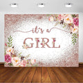 Avezano Rose Gold Baby Shower Backdrop for Girls Party Blush Pink Floral It's a Girl Baby Shower Photography Background Rose Gold Glitters Confetti Decoration Photoshoot Events Banner (10x7ft)