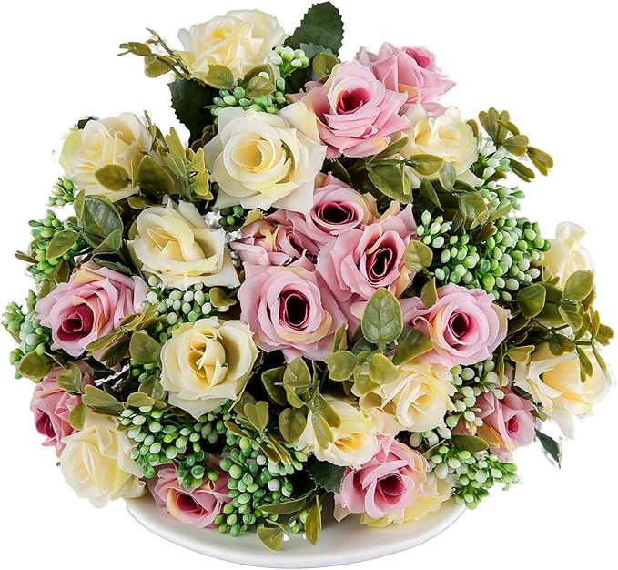 KAOYOO 4 PCS Artificial Rose Bouquet Short Stems for DIY Wedding Decoration Bridal Bouquet Home Decorations(4-PCS)