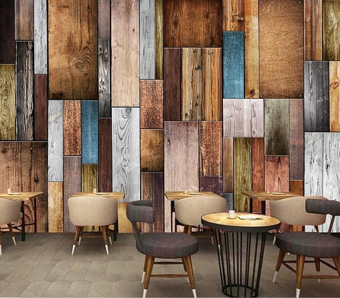 Eierme-Vintage Color of Old Wooden Wall Background Texture Mural Wallpaper Peel and Stick 160" x 114"
