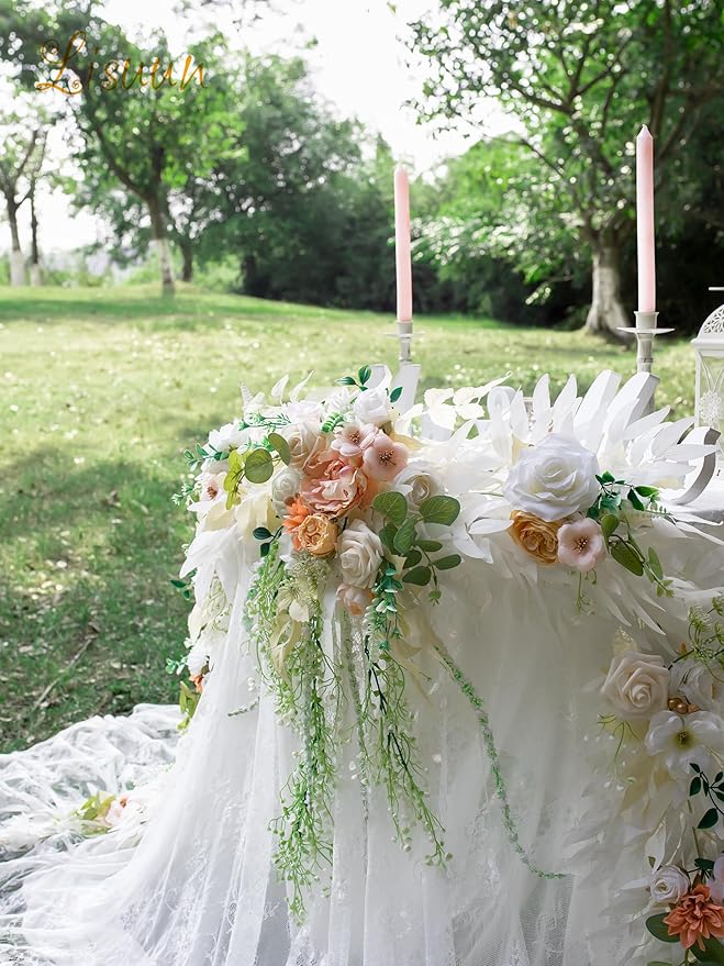 9FT Wedding Arch Flower Garland, Handmade Wedding Table Decorations,Head Table Floral Decor for Noble and Charming Wedding Ceremony