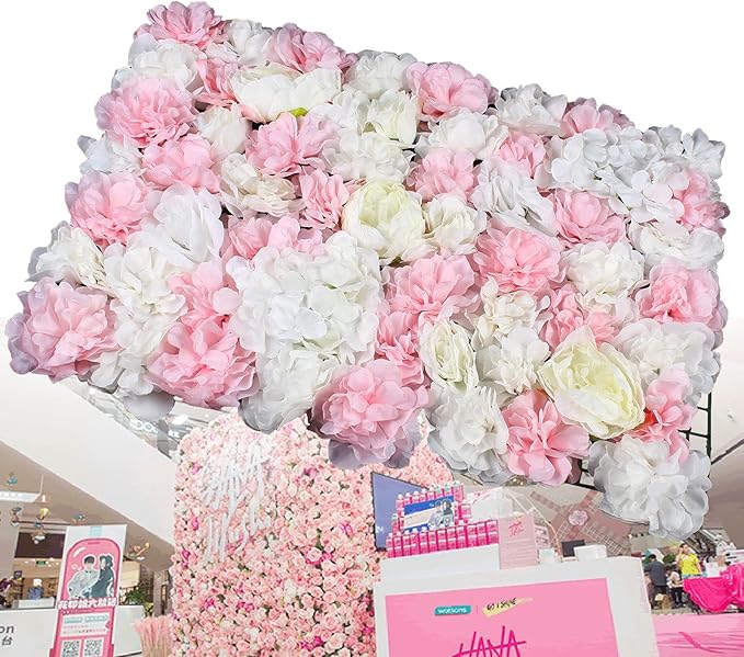 Flower Wall Panel Floral Backdrop,6Pack Champagne Flower Wall Decor,Silk Rose Wall, Artificial Flower Backdrop Faux Flower Panel for Wedding