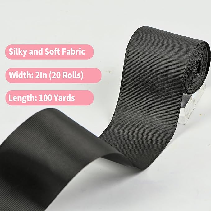 Grosgrain Ribbon 2 inch 20 Colors 5 Yards/Roll, Total 100 Yards Per Package for Christmas Tree, Wreath Decorations, Bow Making, Gift Wrapping, Flower Bouquet