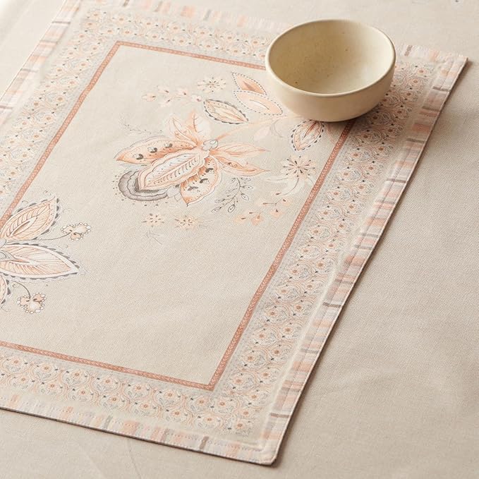 Maison d' Hermine Placemats 100% Combed Cotton Premium Set of 4 Dinner Placemat, Decorative Washable Cloth Placemat, Dining, Buffet Parties & Camping - Society Florals (13"x19")