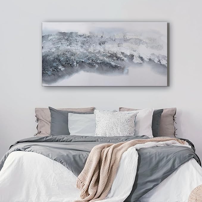 White Abstract Wall Art Decor Grunge Room Decor Art Grey Canvas Wall Decoration 20" x 40"Painting Artwork for Bedroom Home Office Dining Room Decoration