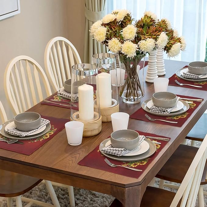 Rooster Sunflower Placemats Set of 6, Farmhouse Country Farm Chicken Animal Red Double-Sided Table Mats for Kitchen Dining Room Home Party Indoor Decor 6 PCS 12x18 Inch
