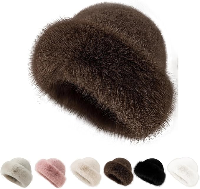 Womens Winter Faux Fur Bucket Hat, Fluffy Fisherman Fuzzy Bucket Hat